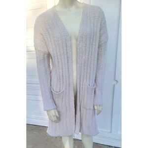 Hippie Rose Ribbed Fuzzy Knit Open Front Long Duster Cardigan sz S Hippie Grunge